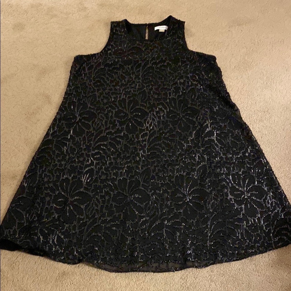 CALVIN KLEIN BLACK TEXTURED DESIGN FLOWY MIDI DRESS‎ SIZE 6